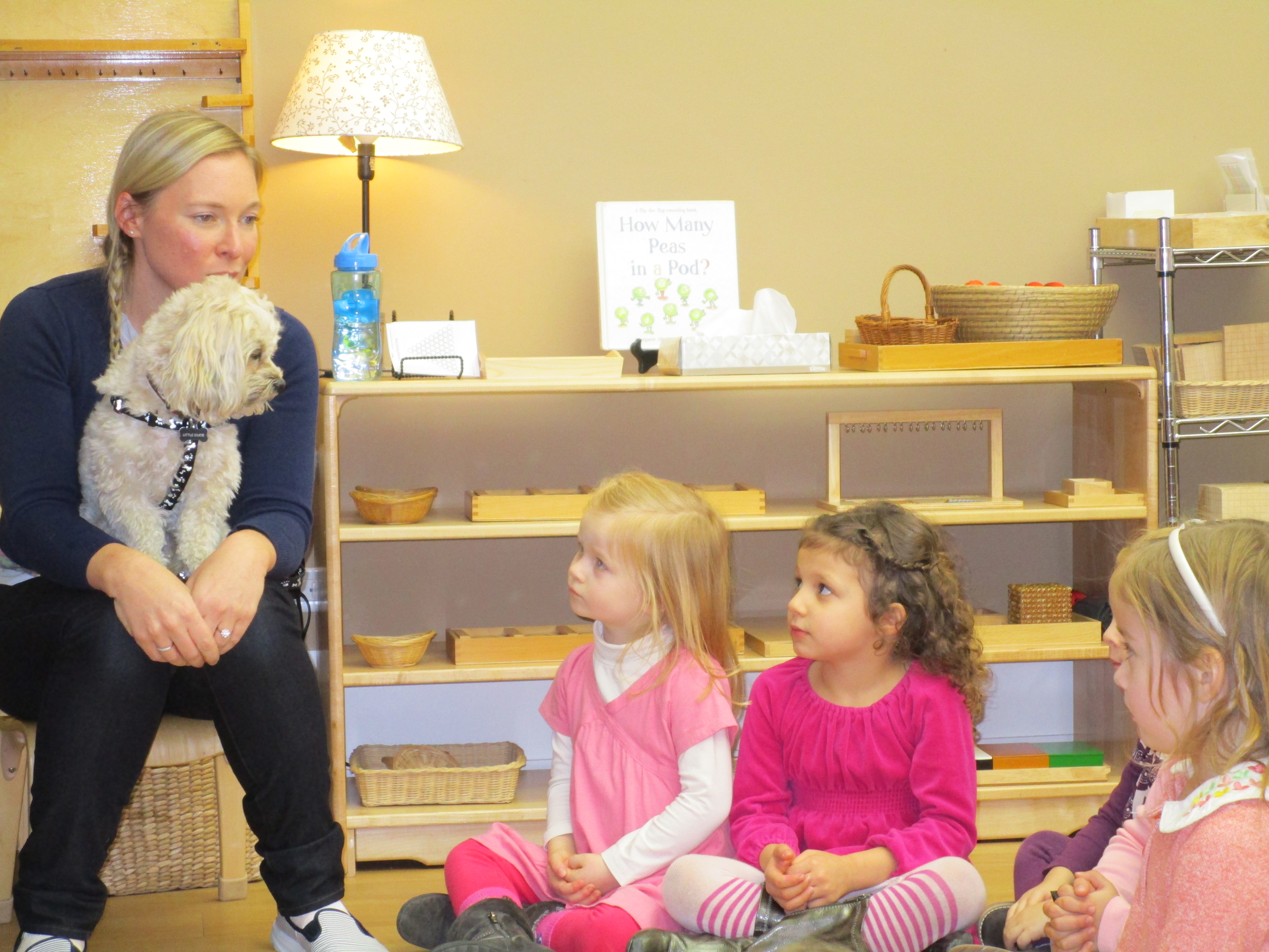 Cara and Little Dude with children in the classroom